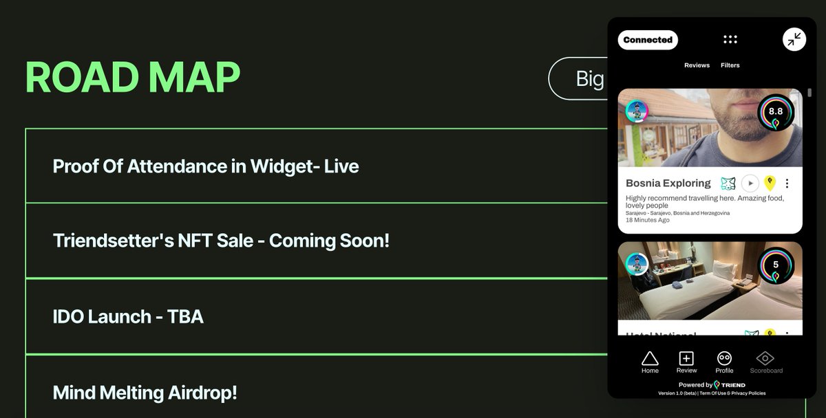 triendapp's tweet photo. Have you checked out our road map yet at https://t.co/pnoBbQPbxK
Join our discord and degen review hangout to explore a new era of reviewing!
Connect your wallet, verify your attendance and get your access to #triend today🚀
#Web3 #reviews https://t.co/d0dGWyHcsa