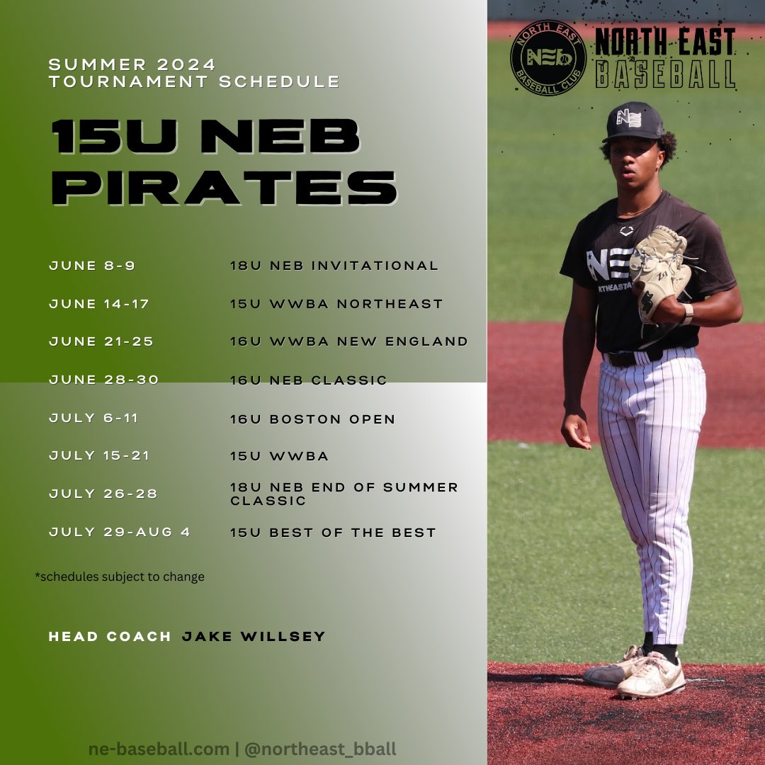 𝟮𝟬𝟮𝟰 𝗦𝗨𝗠𝗠𝗘𝗥 𝗦𝗖𝗛𝗘𝗗𝗨𝗟𝗘𝗦 ⚾️☀️ For game times & locations, please see our website, ne-baseball.com. Summer is almost here! #rollNEB #TheBestPlayHere