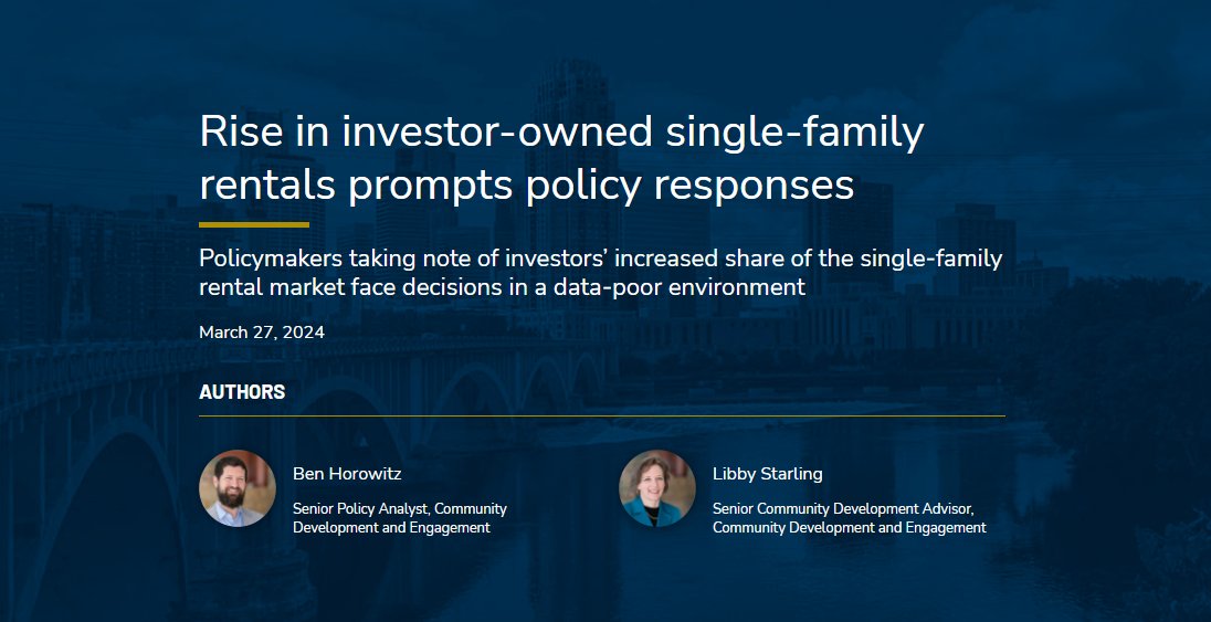 Investors have increased their market share of single-family rentals in many communities & across the nation. A public conversation is underway about this trend's implication. This new article from @MplsFedComDev takes a deeper look. #Affordablehousing bit.ly/3TThEXf