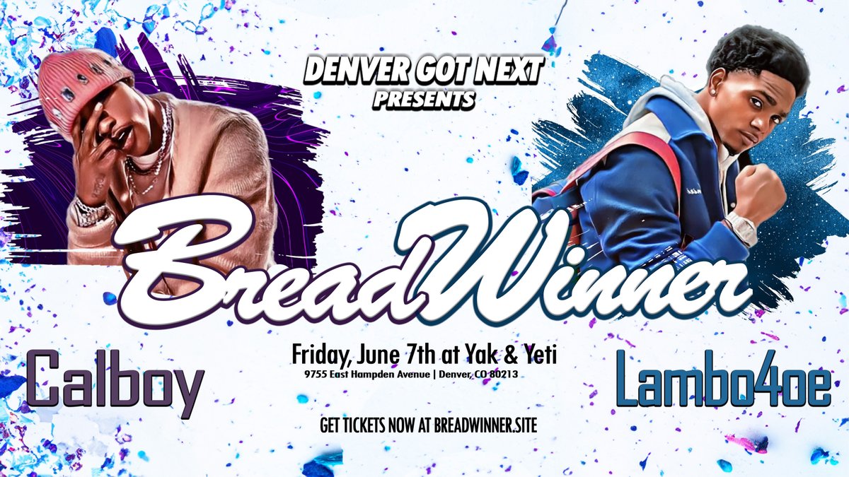 🍞🏆SHOW ALERT!🏆🍞 Party Guru Productions welcomes you to join us for Bread Winner ft hip-hop juggernauts @147Calboy & @Lambo4oe_ with Special Guest TBA on Friday, June 7th at Yak & Yeti! Tickets are on sale now 🎟️ breadwinner.site #PartyGuruProductions