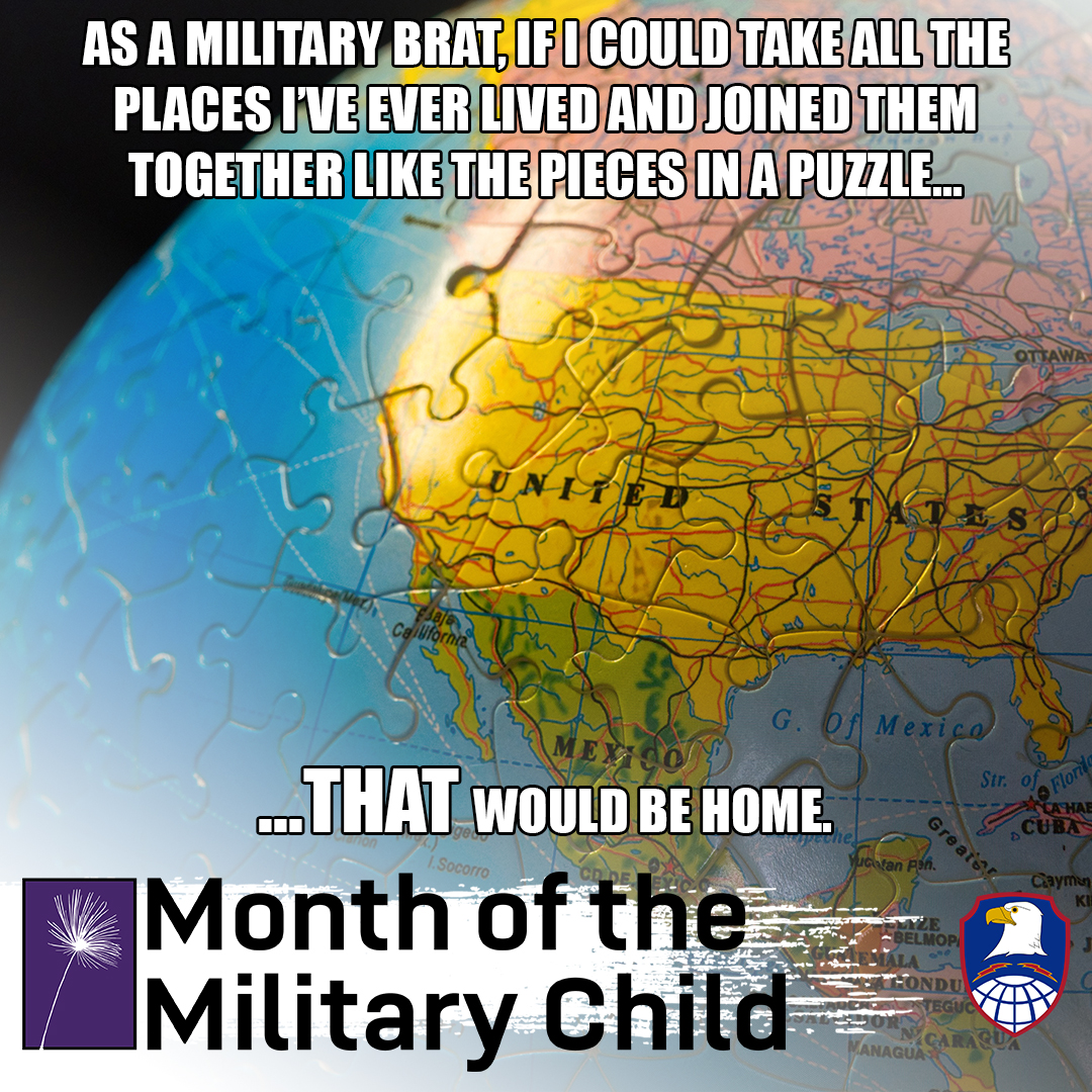 As a #militarybrat, if I could take all the places I've ever lived and join them together like the pieces of a puzzle... that would be home. What puzzle pieces make up your home? #MOTMC | #ArmySMDC