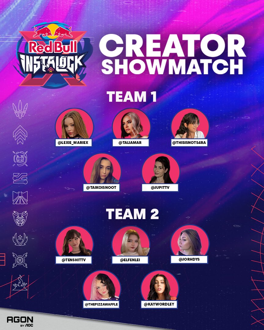 🚨this is not a drill 🚨 RED BULL INSTALOCK CREATOR SHOWMATCH LINE-UP JUST DROPPED 👇 who have you got - team 1 or team 2 ⁉️