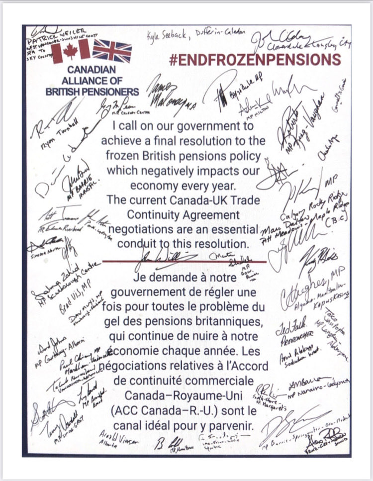 Thank you @LisaMarieBarron for presenting our petition in @OurCommons today! Ironically, it was exactly 1 year ago today that you attended our Frozen Pension Lobby Day. If you squint and look in the lower right hand corner you can make out your name! Thank you!