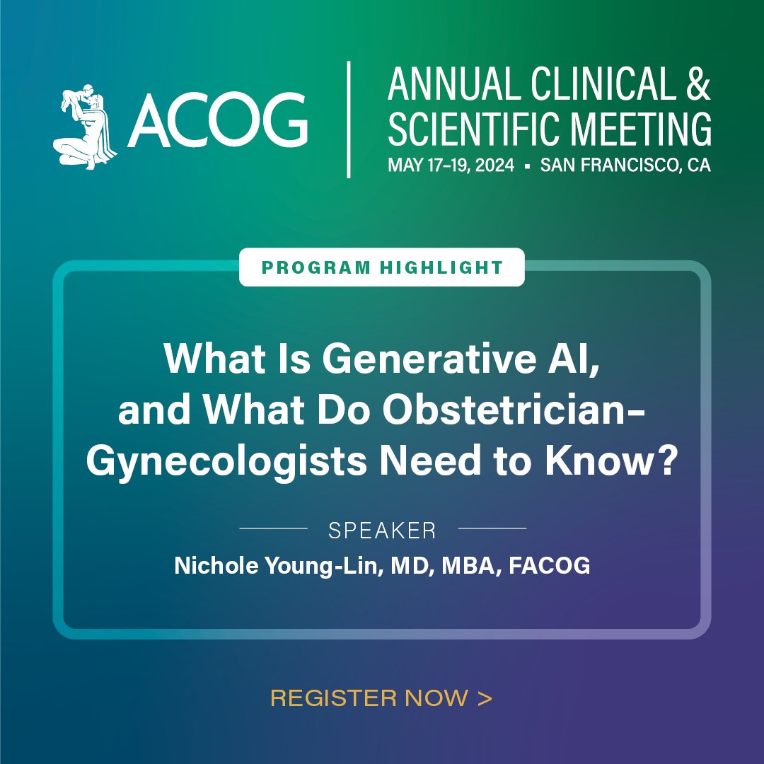 Curious about AI? A newly added Annual Clinical & Scientific Meeting session will cover the basics of generative AI and its role in the ob-gyn field and health care at large. To learn about current applications and future prospects, register for #ACOG2024: bit.ly/ACOG2024