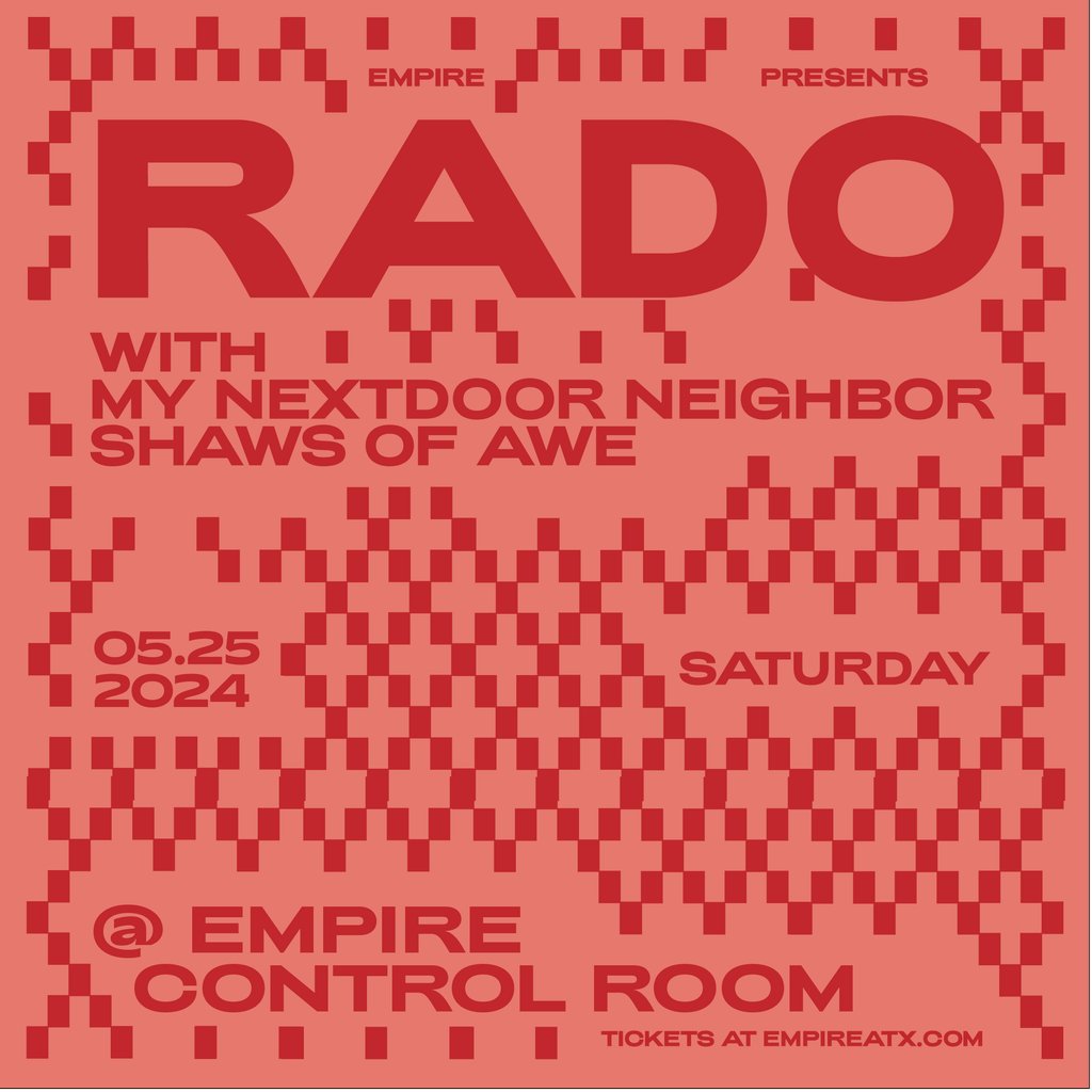 JUST ANNOUNCED! Rado is coming to the Control Room with My Next Door Neighbor & Shaws of Awe on 5/24! Get your tickets on sale NOW🎟️ wl.seetickets.us/event/rado/598…