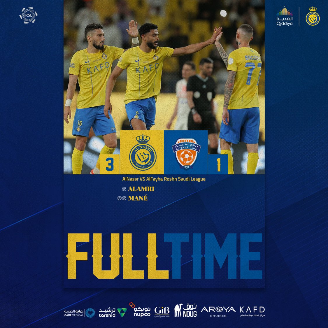 AlNassrFC_EN's tweet image. ⌛️ || Full time, 
@AlNassrFC 3:1 #AlFayha
