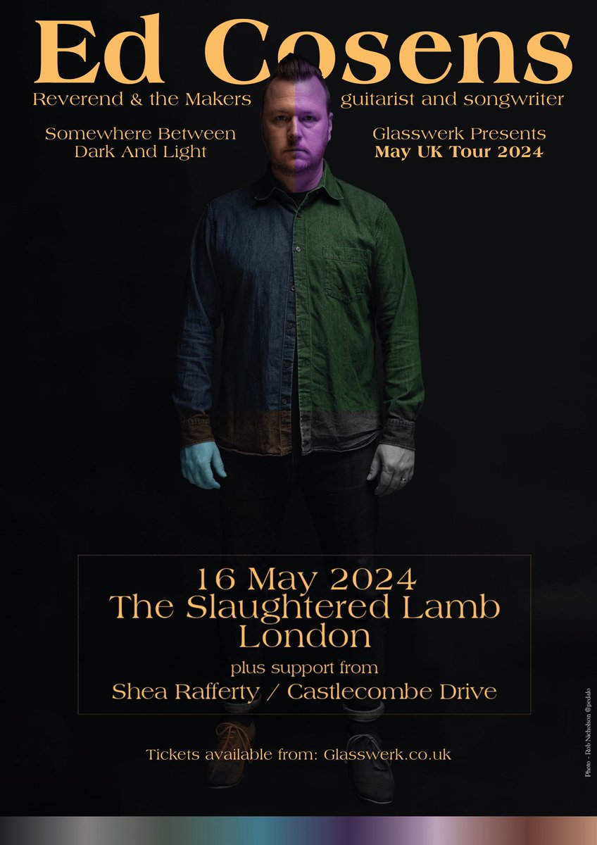 LONDON!! Delighted to announce the supports for my show @slaughteredlam on May 16th @CastlecombeDriv and @shearaffmusic 🙌🙌 Go check em out and make sure you grab a ticket now before they go. Gonna be a top night 👌🏻 tkts - edcosens.com