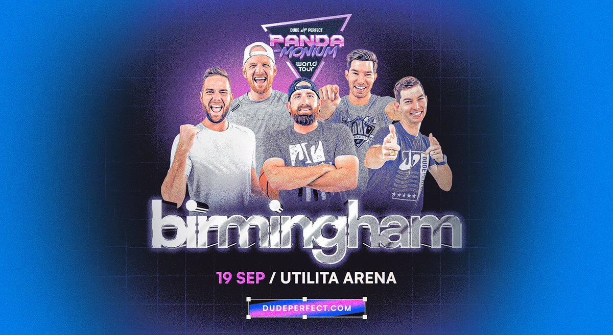 🎥 YouTube sensations @DudePerfect are heading to @UtilitaArenaBHM on the PANDA-MONIUM WORLD TOUR 👏🏼 See Tall Guy, Beard, Twins & Purple Hoser live on Thursday 19 September 2024! Tickets on sale 10am Friday 26 April, sign up now for early access 👉🏼 bit.ly/3xCZ1PT