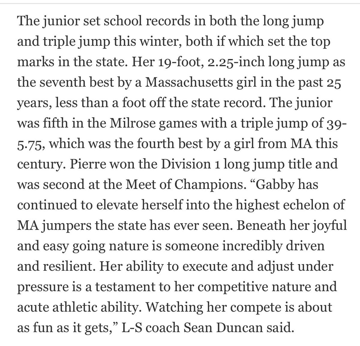 What an incredibly thoughtful write up and words from Coach Sean.  Gabby was honored as an All-Star in the Daily News today.  I didn’t know half of these MA stats!  Thank you @KyleGrabowski1 #ProudMama @LSBoosters @Warriors978