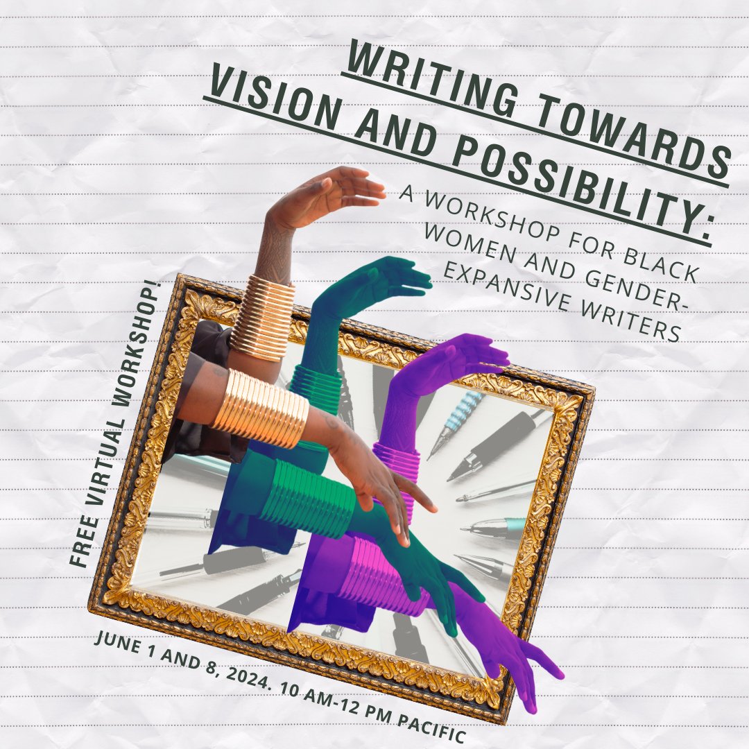 Ignite your creativity in a two-day virtual writing workshop tailored for Black women and gender-expansive writers. Application deadline: April 30, 2024 Workshop Dates: Saturday, June 1 and 8, 2024; 10am - 12pm Pacific Time via Zoom Apply today: forms.gle/xNzQmR8FTBUHSf…