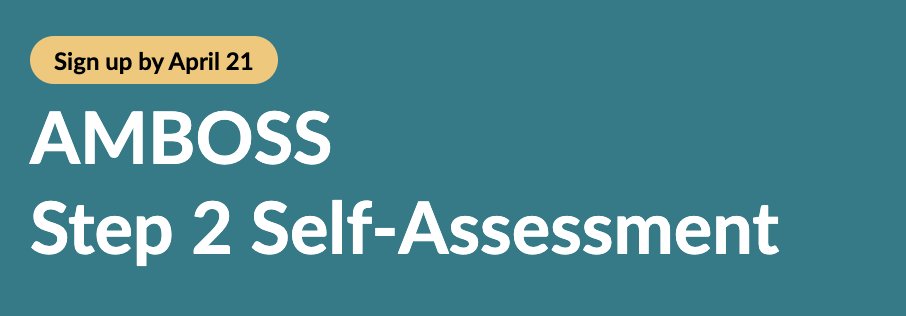 If you're close to dedicated study for the USMLE Step 2 CK, AMBOSS is hosting a free Self-Assessment next week. 

Sign up is by this Sunday, April 21st. 

You'll have from April 22-28th to complete the 4-block assessment. 

Of note, you get a 3-digit score &amp; performance report!