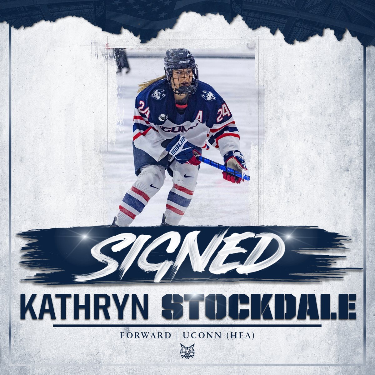 𝐒𝐈𝐆𝐍𝐄𝐃 - Kathryn Stockdale The Hockey East Championship game overtime hero comes to Hamden after also earning 2023-24 Best Defensive Forward honors! #BobcatNation x #NCAAHockey