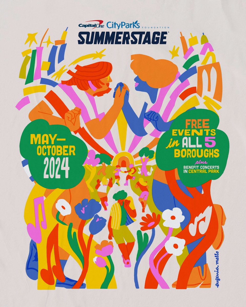 It’s time for the final reveal of our season artwork! We love how @eumiel captures the experience of #SummerStage with the people, the parks, the city, and the stars all dancing to their own beats. Also - save the date for our season announcement on Tuesday, 4/23, @ 12PM! 👀