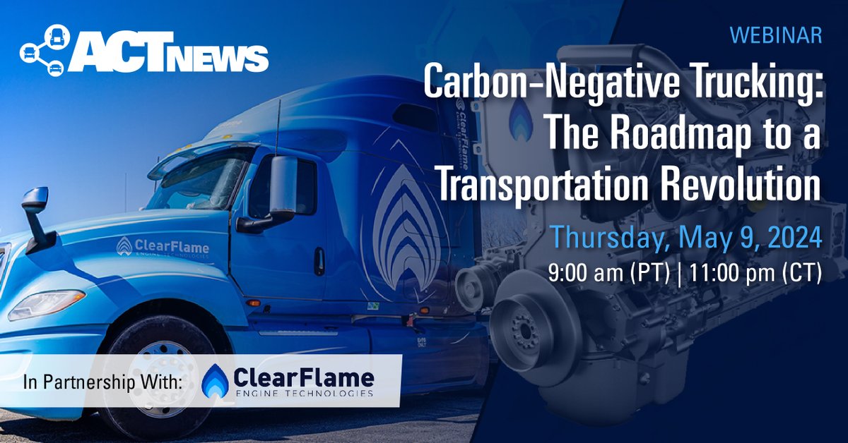 Join @ClearFlameEng for a 1-hour webinar on 5/9 at 9 am PT to learn how access to low-cost and low carbon-per-mile technologies that can make use of your existing #fleet investments and maintain the power of your diesel engine. Register: ow.ly/QZlJ50Rjv6q #innovation