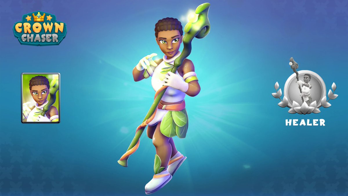 Meet Crown Chaser heroes👉The Healer With her magic stick, the Healer has powerful healing abilities. But don't be fooled by her gentle nature, as she can also attack when her allies are at full HP. Timing is all in the Arena, and she's a vital support hero to have on your side.