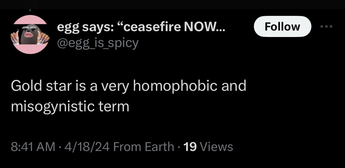 Woke bisexuals are the most homophobic people. Homosexuality isn’t fluid or based on “theory.” If your sexuality is fluid, congrats on being bi. In an ideal world, every gay would be gold star since we can’t fully consent to hetero sex. But wokes don’t care about consent for gays