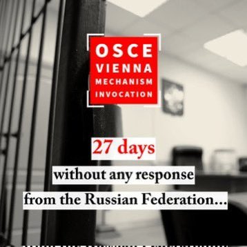 Yesterday, 🇩🇰 on behalf of the 41 #OSCE participating States, who on 22 March invoked the #ViennaMechanism due to concerns over Russia's treatment of political prisoners, reminded #Russia of its obligations! 27 days - and still no response from the Russian Federation.