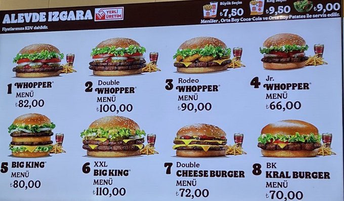 3 sene önce pahalılığına şaşırdığımız havalimanındaki burger fiyatlarına bakın..