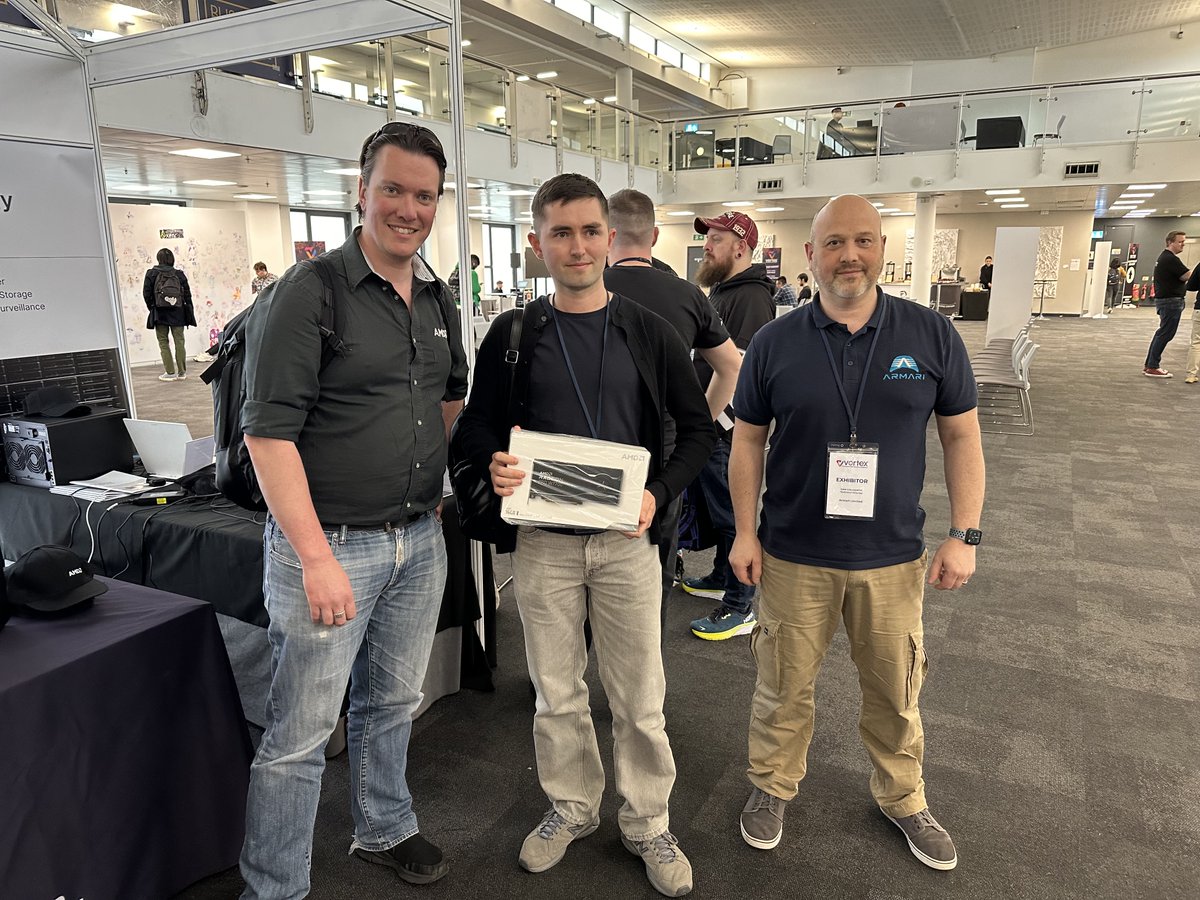 ArmariLtd's tweet photo. Congratulations to Serge on winning the AMD Radeon W7700 Pro graphics card at the Armari stand at London Vertex show 2024

#VERTEXCONF https://t.co/73h8dYpi0E