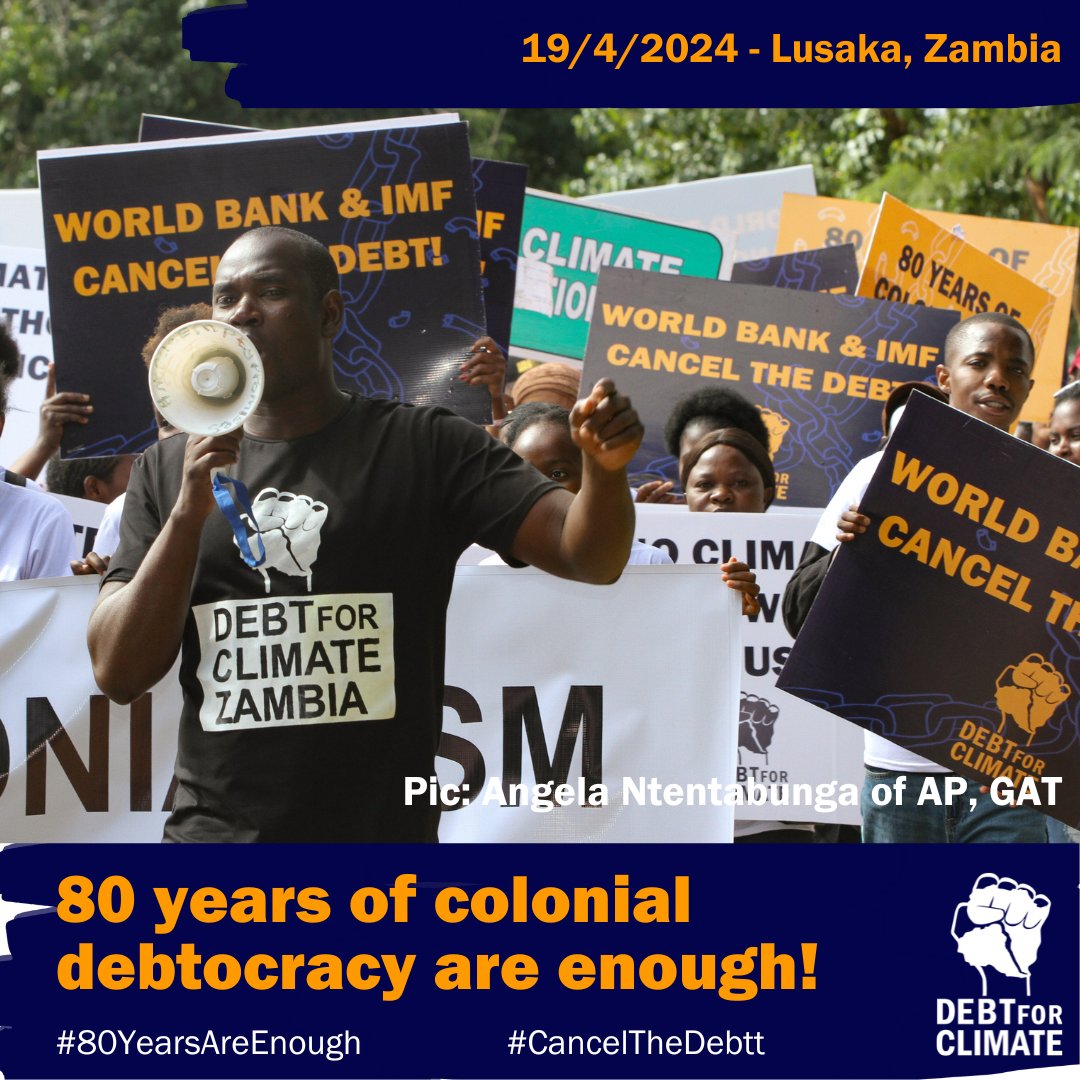 🔊#Zambia is in the middle of a huge debt crisis. 80 years of IMF’s crippling loans continues to push debts up higher leaving little to spend to protect Zambian citizens from the climate crisis & economic hardship! @IMFNews & @WorldBank need to #CancelTheDebt #80YearsAreEnough