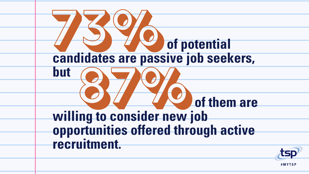 Active candidates are primarily motivated by opportunities to take on a more senior or interesting position. While pay and benefits are important for active job seekers, they are not the primary reason active candidates look for a new job.

#ITstaffing #ITrecruiting #myTSP