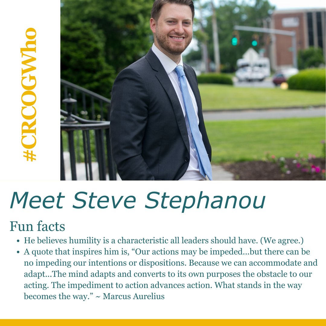 Our region has amazing leaders in local government. Meet Steve Stephanou, Manchester's Town Manager. We're thrilled to have him on our Policy Board. He is one of many members helping to move our region forward. Here are some fun facts, too!  #FridayFeelings #CRCOGWho