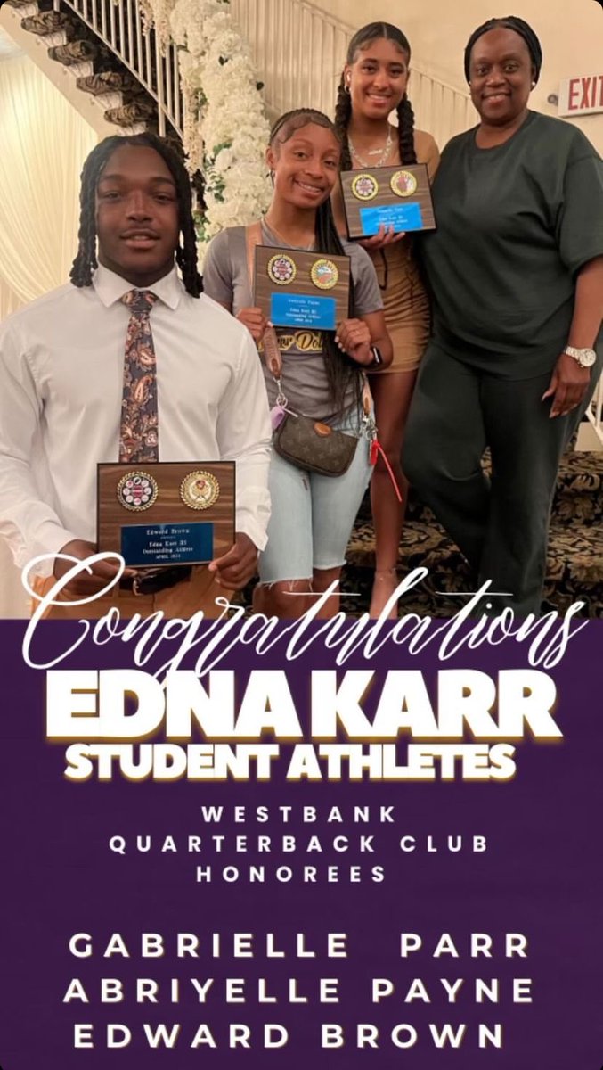 Thank you Westbank Quarterback Club!! It’s always an honor to be recognized by a great organization that’s committed to highlighting the student athletes in our community.  #Second2None