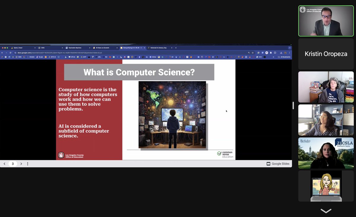 HAPPENING NOW! @lacoe_ito's @scotthmoss and Common Sense's @SueThotz are presenting 'Demystifying AI for K12 Education' right now! Register here: lacoe.k12oms.org/2759-248198 #AILiteracyDay