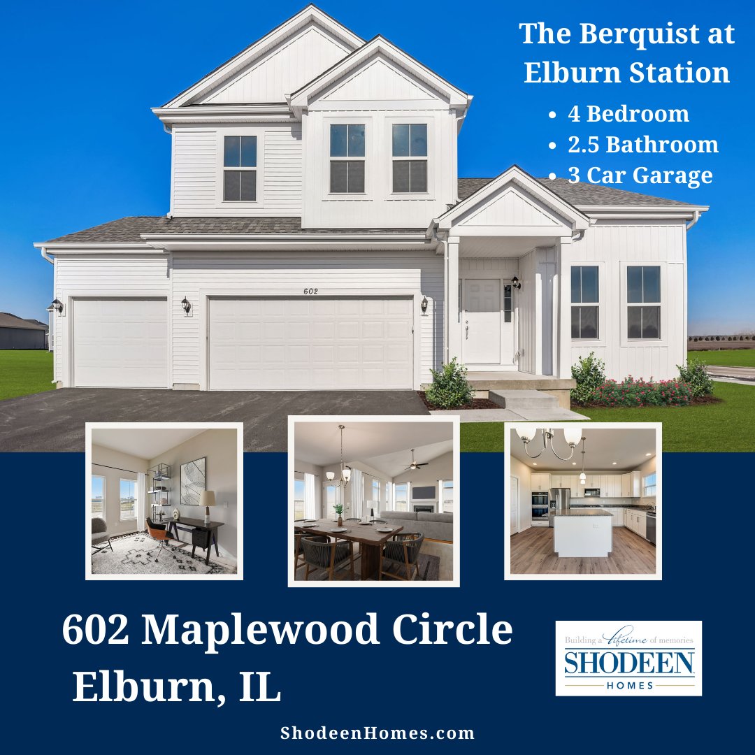 🏠🚪🔑The Berquist, this corner lot, open concept 4 bed /2.5 bath/3 car garage home has 2,019 sq. ft. of living space with an additional full, unfinished lookout basement , and so much more!
#shodeenhomes #shodeen #elburnil #newconstructionhomes #homebuilder #elburnstation