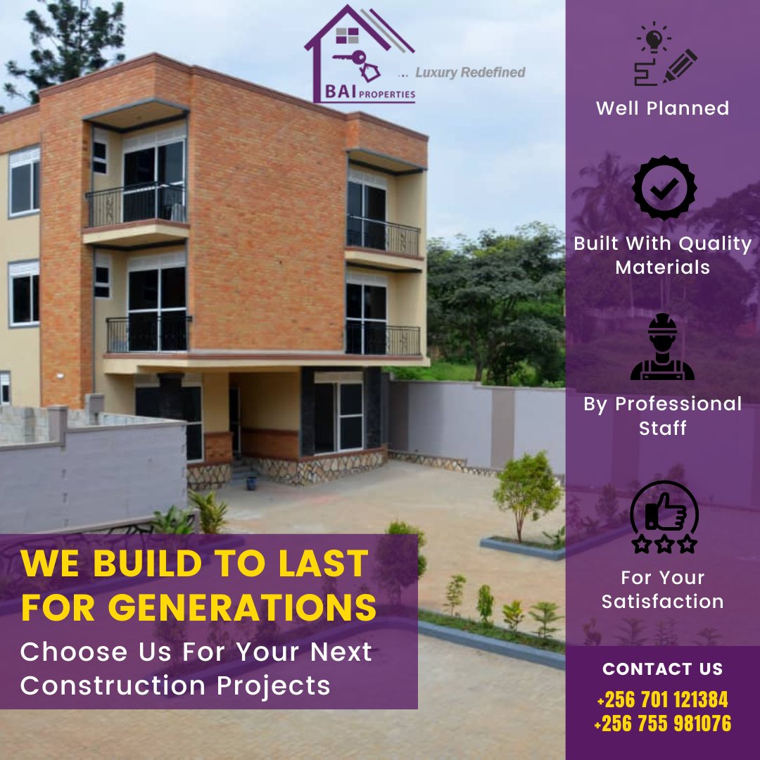 baipropertiesug's tweet photo. Bai Properties stands tall as a testament to endurance and quality. 

With each structure, we don't just build, we craft legacies. 

We build to last.

https://t.co/NKVlRPKeUR

+256 701 121384   
+256 755 981076  

#BaiProperties https://t.co/4UYEzNqIgg