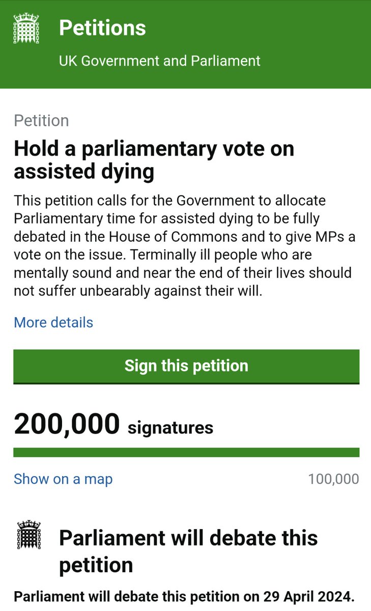 200,000 voices for choice!

Thanks to everyone backing a more compassionate law. #YesToDignity 

petition.parliament.uk/petitions/6535…