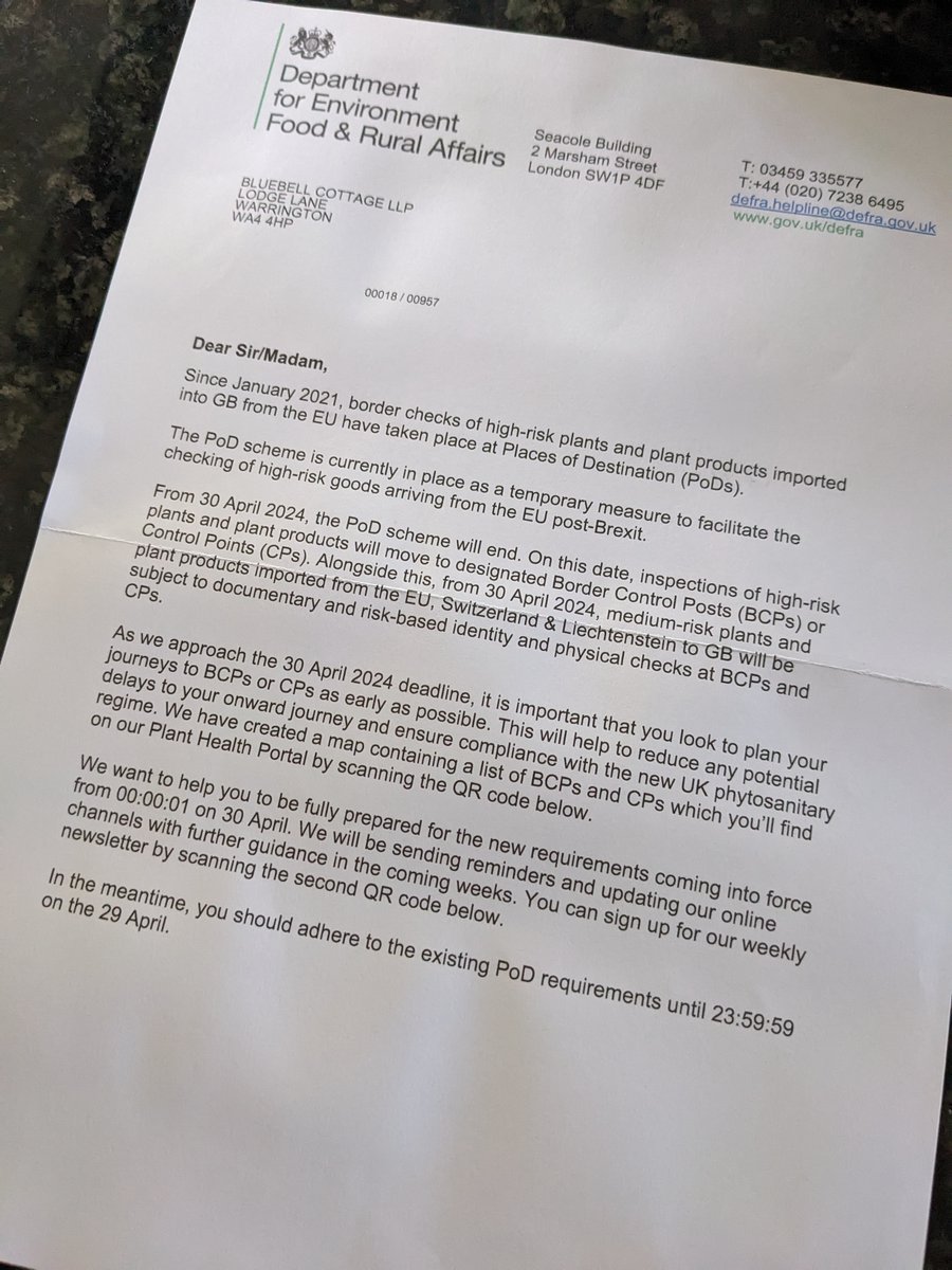 I know this has been widely reported in the press, but this is the first direct communication from @DefraGovUK to us - we are a registered importer - about the border inspections for plants which come into force in 12 days time....