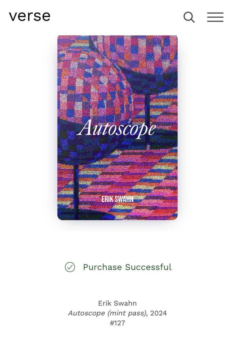 ‘Autoscope’ x @erikswahn mint passes live. Got a couple and looking forward to exploring outputs to mint. ~ via @verse_works