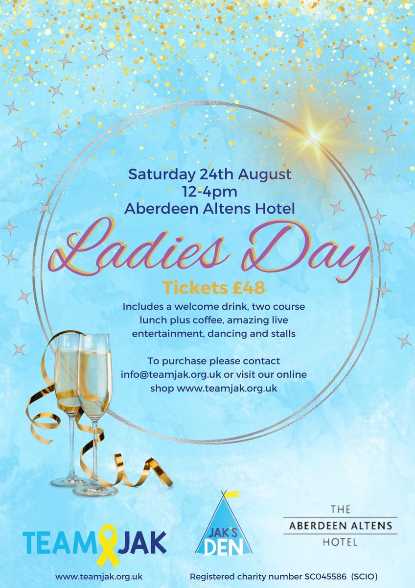 Aberdeen Ladies - it’s your turn! Come and join us for a fabulous afternoon of food fun and entertainment! Ticket price includes a lovely two course meal plus welcome drink, browse our stalls and dance the afternoon away with the fabulous Dynamo Divas. It’s going to be great🩵