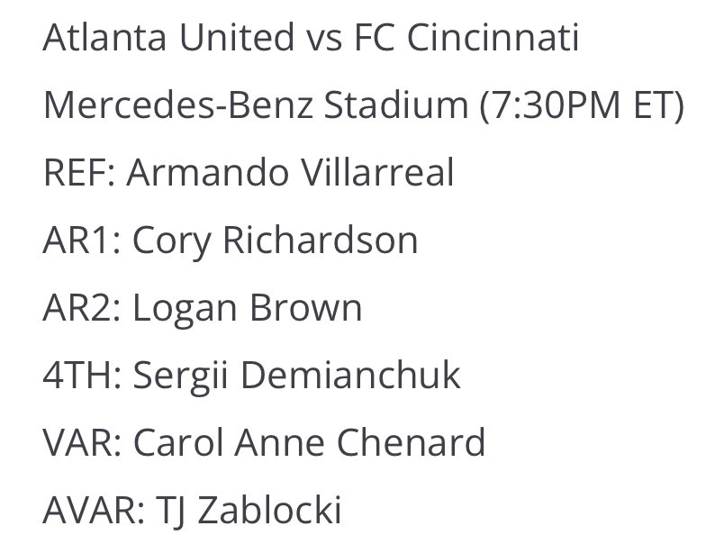 Referee crew for #atlutd vs #allforcincy