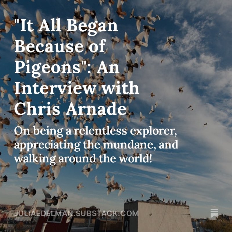Julia Edelman (@_juliaedelman) on Twitter photo Got to interview <a href="/Chris_arnade/">Chris Arnade 🐢🐱🚌</a> on walking through more than 50 cities and nearly 30 countries! 🐦
open.substack.com/pub/juliaedelm… Got to interview <a href="/Chris_arnade/">Chris Arnade 🐢🐱🚌</a> on walking through more than 50 cities and nearly 30 countries! 🐦
open.substack.com/pub/juliaedelm…