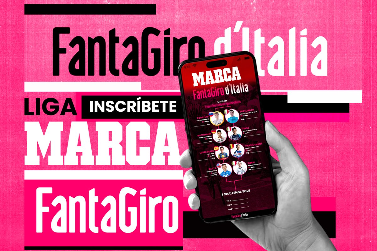 📱Ya tenemos la Liga @marca dentro del @_fantagiro para divertirse este @giroditalia y conseguir premios increíbles 🇮🇹 🩷Regístrate gratis, monta el equipo y métete en la liga. En 24 horas ya hay +200 equipos... va a estar reñido ganar la bici de Pogacar. marca.com/ciclismo/giro-…