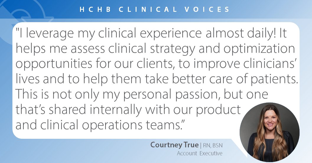 We asked Courtney True to share how she uses her clinical experience in her role as an Account Executive here at HCHB. Check out what Courtney had to say. #ClinicianSatisfaction #HealthcareHeroes bit.ly/4cZ9zcc