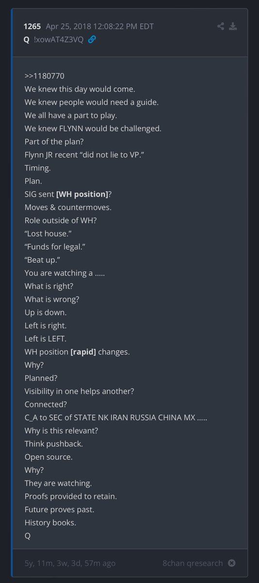 wow. sonofabitch. the rational side of me says these datapoints cannot be refuted. but the anon in me says wait until the credits roll. there's a story in this Q post from six years ago + 6 days that never sat well with me. thank you for having the balls to show us ALL sides
