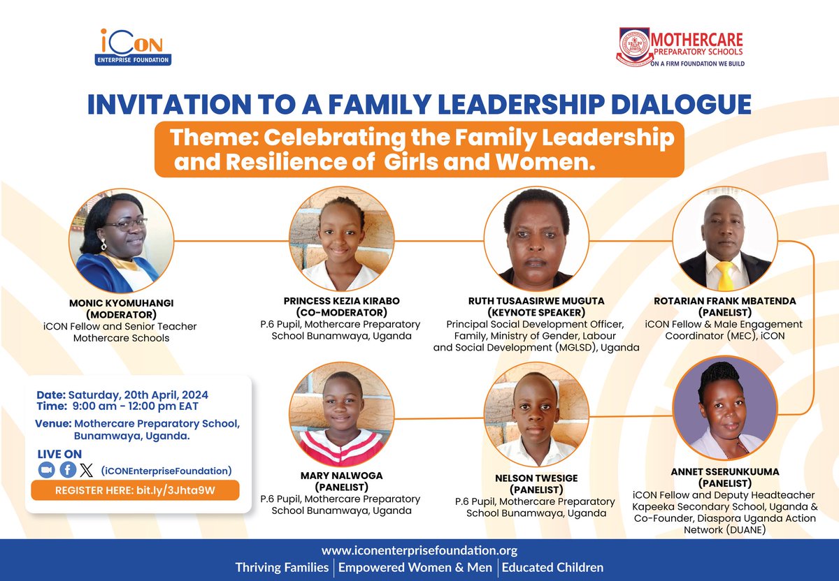 Don't miss out on an event that promises to be insightful and inspiring discussion, highlighting the invaluable contributions of girls and women in leadership roles within families and society.
Register here: bit.ly/3Jhta9W to be part of this dialogue 
#womenleadership