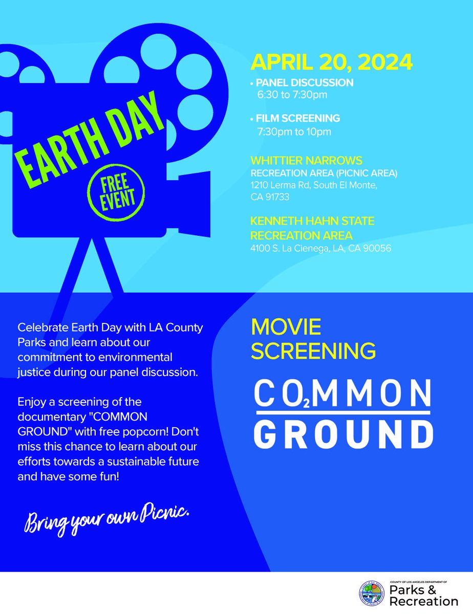 Tomorrow (Saturday, April 20) join @lacountyparks for Earth Day! 🌎 Celebrate by participating in a film screening, volunteering to restore storm-damaged hiking trails, and much more!