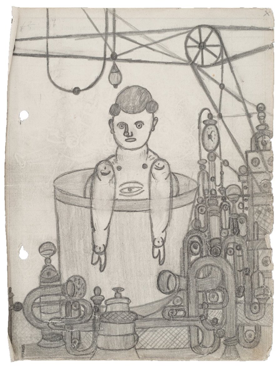 Discover the poignant artwork of Wilhelm Werner in #RawVision 98. Werner, an inmate at Werneck Asylum in Lower Franconia, Bavaria, produced a series of small, haunting drawings between 1934 and 1938, preserved almost by chance. 
rawvision.com/products/issue…

#outsiderart #artbrut
