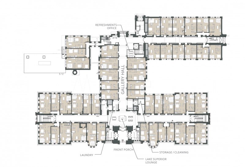 A beautiful concession of a high school in Duluth into 122 unit apartments

More than half of the floorplans have shared light/windowless bedrooms. This project could not have happened without that design flexibility

@BenMichelCRE