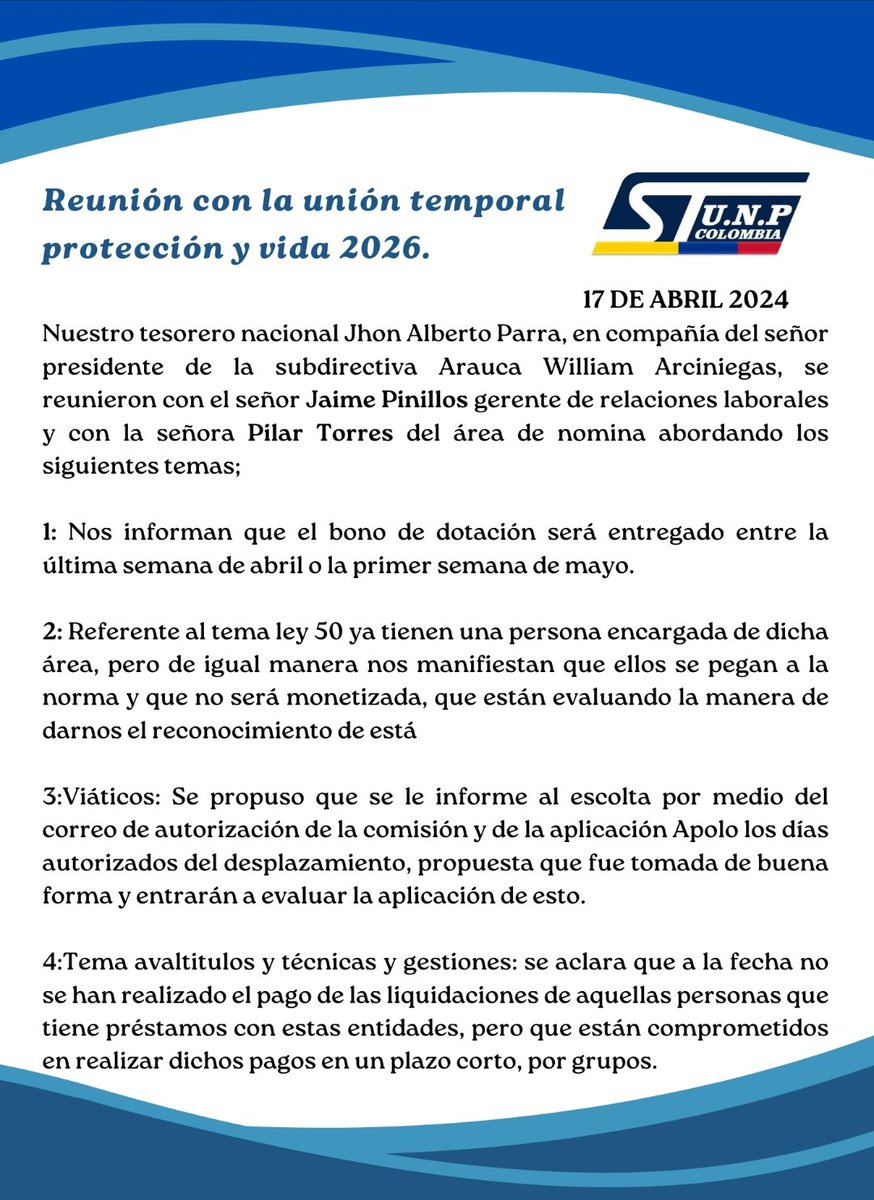 Reunión con la unión temporal protección y vida