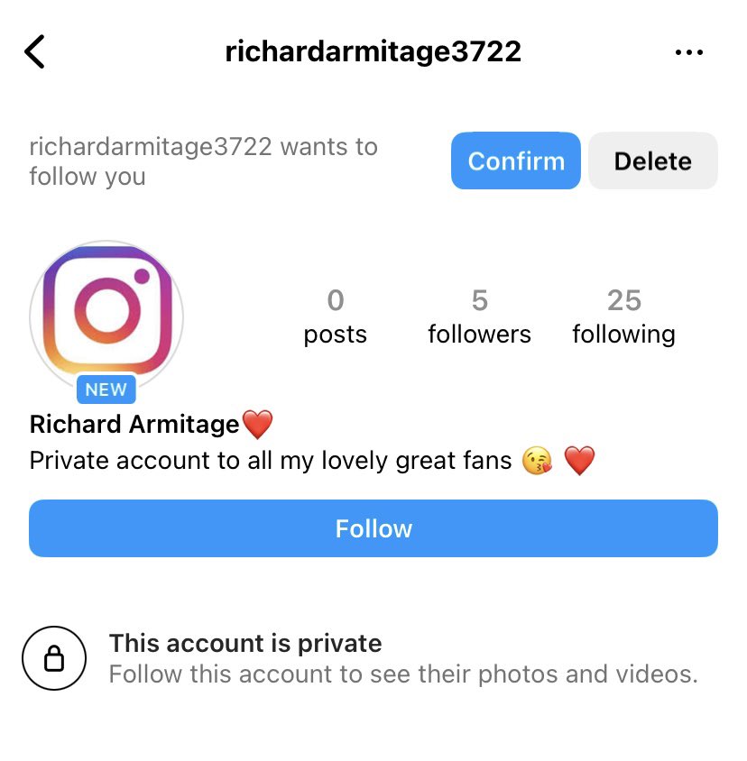 They just keep coming😒 #Fake #RichardArmitage accounts on Instagram. Reported & blocked.