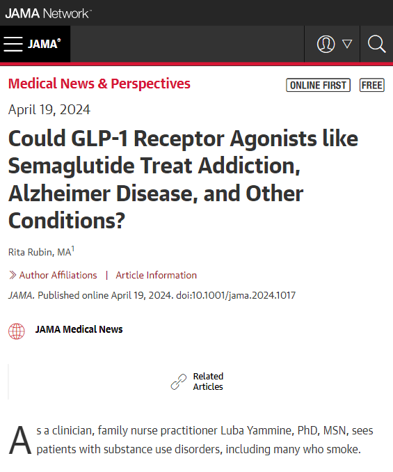 Could GLP-1 receptor agonists like semaglutide treat addiction, Alzheimer disease, and other conditions? Animal and human studies have uncovered a host of possible uses for drugs that stimulate the ubiquitous GLP-1 receptors. ja.ma/3JoAHnx