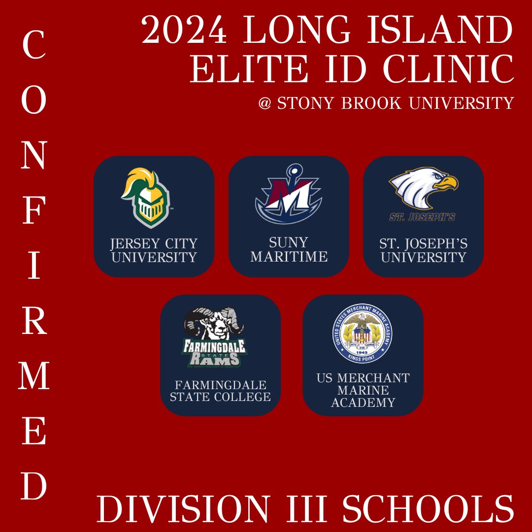 🎉 The Moment You’ve Been Waiting For🎉

We’re thrilled to reveal the 5 Division 3 schools committed to attend the Long Island Elite ID Clinic at Stony Brook University! Secure your spot for July 6-7th by registering at the link in our bio ⬆️