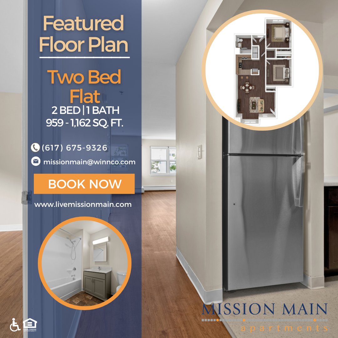 Two Bedroom Flat Apartment for rent in Boston, MA at Mission Main! This spacious 2 bed - 1 bath may be available soon so apply online today or schedule a tour to come fall in love with your next home🏠💙 #MissionMain #BostonMA #MissionHillApartments #MissionHillCommunity...
