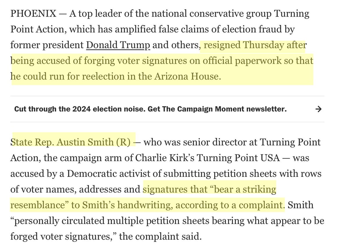 It would be great if the media would give the same blanket coverage of *actual* instances of voter fraud (this one by a Republican state representative in Arizona) that they did for every bullshit allegation made by Trump and Republicans over the last 4 yrs.