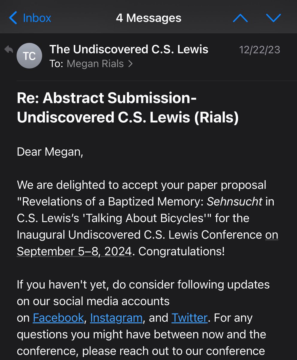 Late posting this, but I’m thrilled to be presenting my research on C.S. Lewis and his overlooked concept of a baptized memory at the Undiscovered C.S. Lewis Conference later this year! @lewisinitiative @georgefox @JasonLepojarvi 
#cslewis